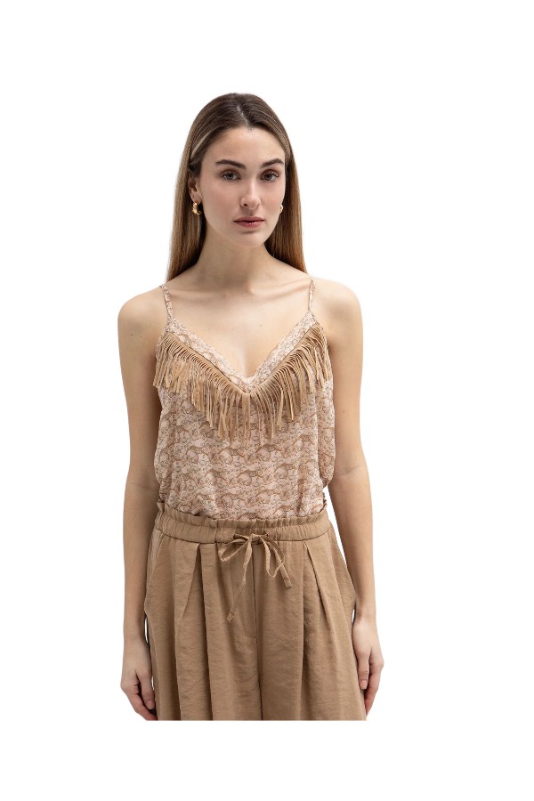 TOI & MOI Εμπριμέ τοπ με suede κρόσσια 30-5796-126