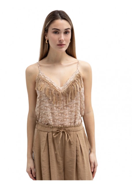 TOI & MOI Εμπριμέ τοπ με suede κρόσσια 30-5796-126