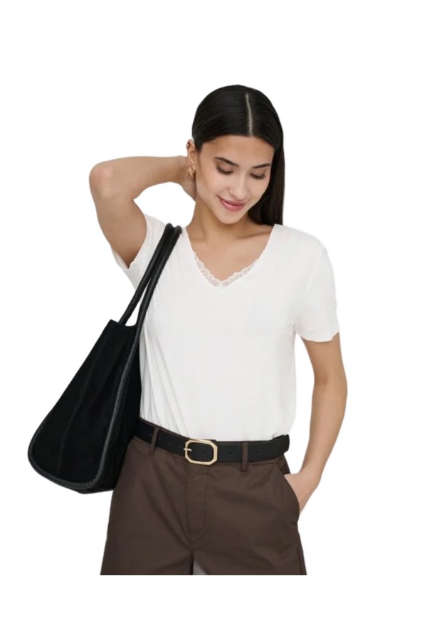 ONLY ΓΥΝΑΙΚΕΙΑ ΜΠΛΟΥΖΑ ONLRILLA S/S V-NECK LACE TOP JRS 15369760