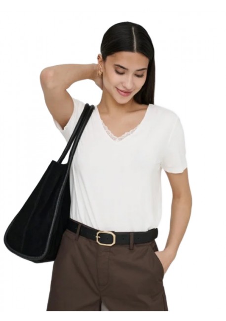 ONLRILLA S/S V-NECK LACE TOP JRS