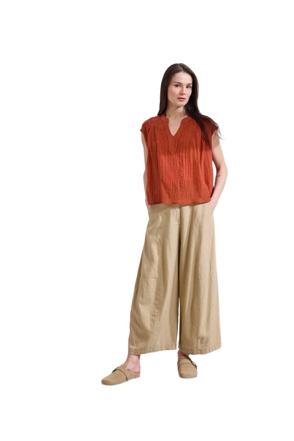 NAMASTE SEMA Παντελόνι ψηλόμεσο σε φαρδιά γραμμή SS0126043