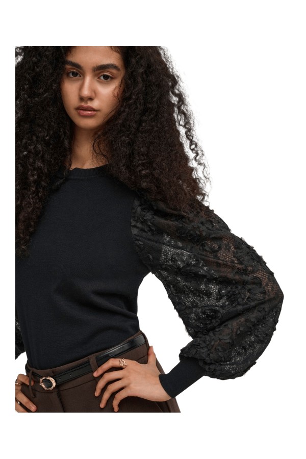 ONLY ΓΥΝΑΙΚΕΙΑ ΜΠΛΟΥΖΑ ONLGLOW LS WOVEN MIX O-NECK KNT 15382123